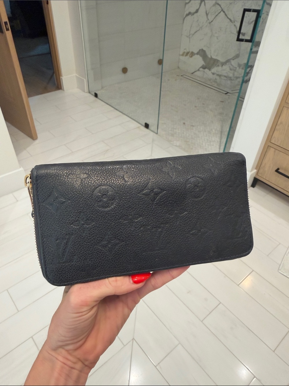 Louis Vuitton Black Embossed Monogram Zip Around Wallet